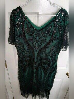 Fundaisy Elegant Sequin Fringe Flapper Dress Gatsby Inspired Vintage